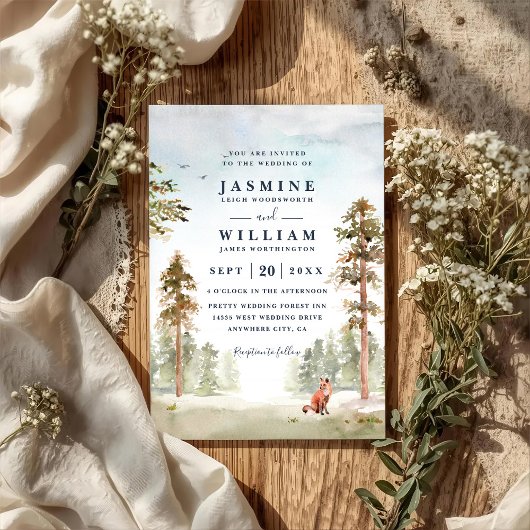 Invitation Paysage d'arbres forestiers Code QR Mariage Rustiq