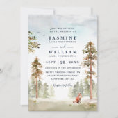 Invitation Paysage d'arbres forestiers Code QR Mariage Rustiq (Devant)