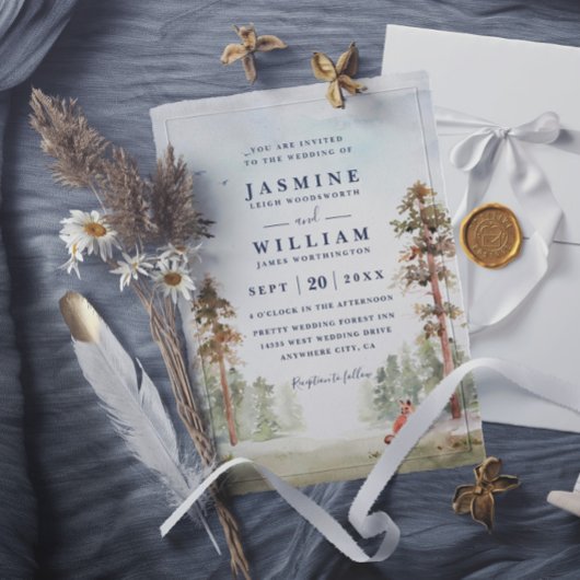 Invitation Paysage d'arbres forestiers Mariage rustique éléga