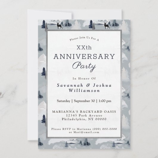 Invitation Paysage de cerfs gris hivernal pour anniversaire (Devant)