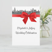 Invitation Paysage de Chicago gravé BW Red Mariage (Debout devant)