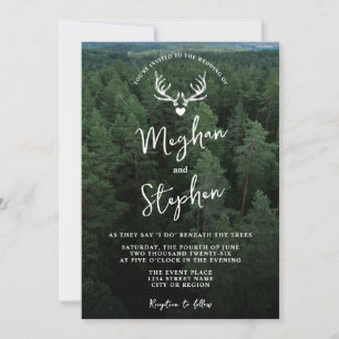 Invitation Paysage de forêt rustique avec mariage vert Cerf b