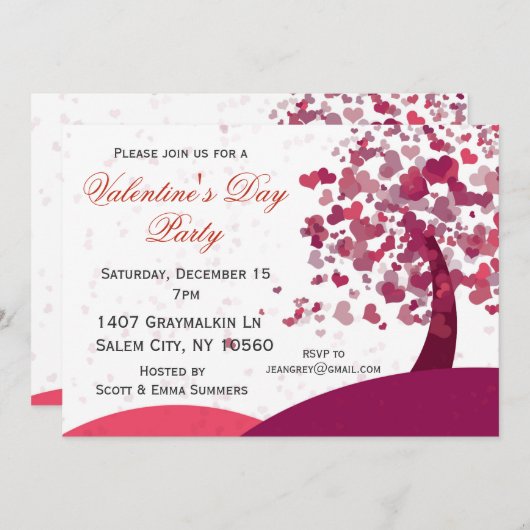 Invitation Paysage de Heart Tree Saint Valentin (Devant / Derrière)