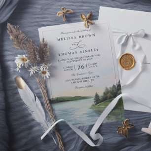 Invitation Paysage de lac de forêt rustique Mariage de montag