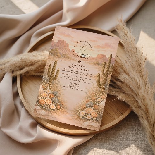 Invitation Paysage de mariage de cactus Desert Blush