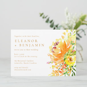 Invitation Paysage de mariage floral aquarelle jaune orange