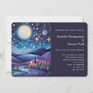 Invitation Paysage de mariage nocturne lunaire fantaisiste