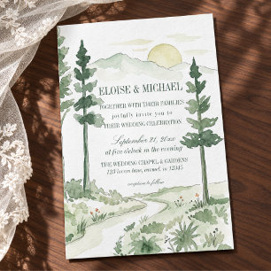 Invitation Paysage de montagne à l'aquarelle Mariage Evergree