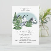 Invitation Paysage de montagne enneigé avec des pins (Debout devant)