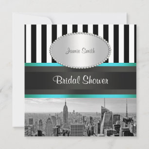 Invitation Paysage de NYC BW Blk Wht Strp Salle de Mariage Te