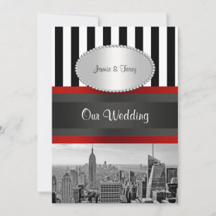Invitation Paysage de NYC BW Mariage 2P Stripe noir et blanc