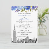 Invitation Paysage de NYC ESB Gravure Bleu Jaune Floral Maria (Debout devant)