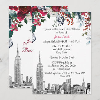 Invitation Paysage de NYC ESB Gravure Burg Floral Réception d