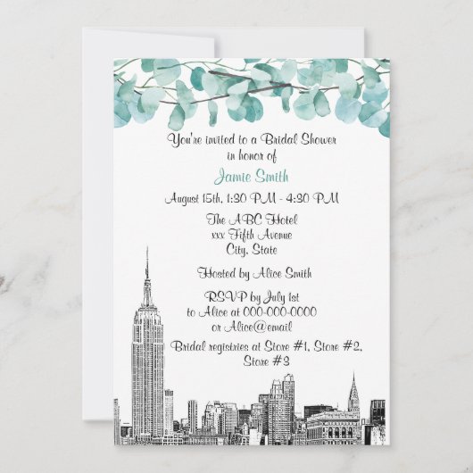Invitation Paysage de NYC ESB Gravure Eucalyptus Enterrement (Devant)