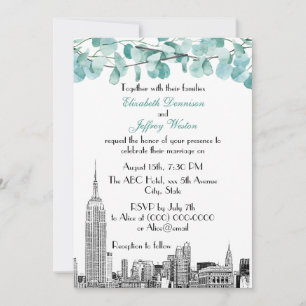 Invitation Paysage de NYC ESB Gravure Eucalyptus Mariage