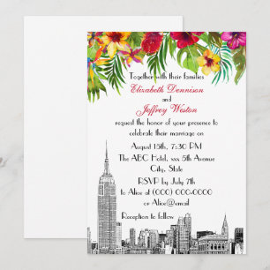 Invitation Paysage de NYC ESB Gravure Fleurs Tropicales Maria
