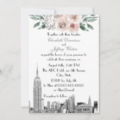 Invitation Paysage de NYC ESB Gravure Lt Rose Gris Fleur Mari (Devant)