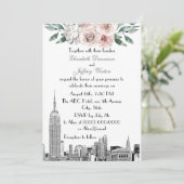 Invitation Paysage de NYC ESB Gravure Lt Rose Gris Fleur Mari (Debout devant)