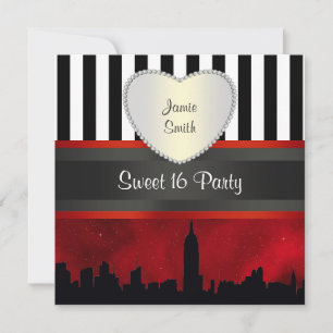 Invitation Paysage de NYC Sil Rouge Ciel Blc Rayure H Sweet 1