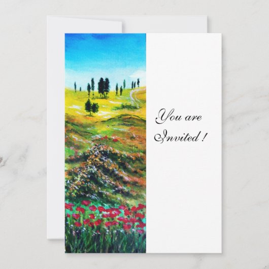 Invitation PAYSAGE DE TOSCANE AVEC COQUELICOTS, blanc (Devant)