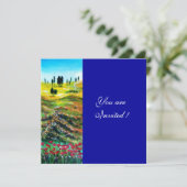 Invitation PAYSAGE DE TOSCANE AVEC DES COQUELICOTS, bleu (Debout devant)