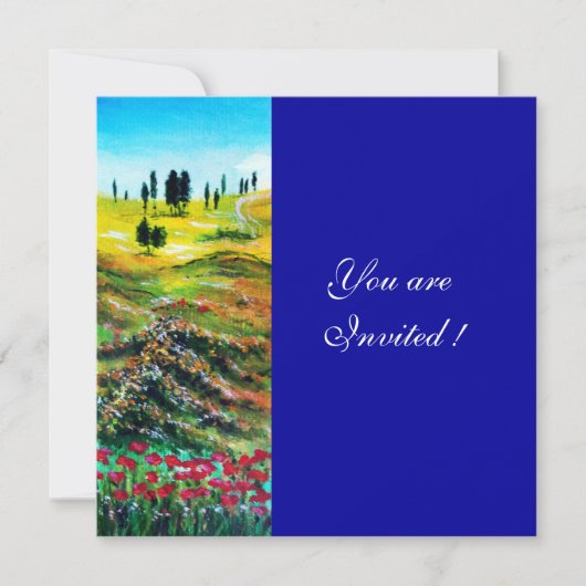 Invitation PAYSAGE DE TOSCANE AVEC DES COQUELICOTS, bleu (Devant)