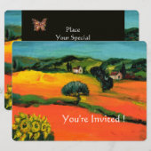Invitation PAYSAGE DE TOSCANE AVEC TOURNESOLS orange  noir (Devant / Derrière)