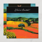 Invitation PAYSAGE DE TOSCANE AVEC TOURNESOLS orange  noir (Devant / Derrière)