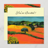 Invitation PAYSAGE DE TOSCANE, bleu vert jaune orange (Devant / Derrière)