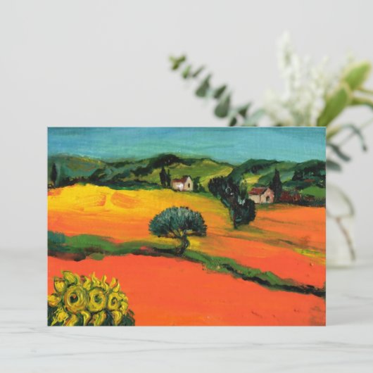 Invitation PAYSAGE DE TOSCANE, bleu vert jaune orange (Debout devant)