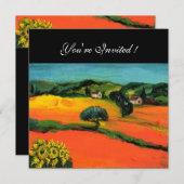 Invitation PAYSAGE DE TOSCANE, bleu vert jaune orange (Devant / Derrière)