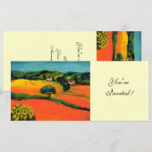 Invitation PAYSAGE DE TOSCANE, bleu vert jaune orange (Devant / Derrière)