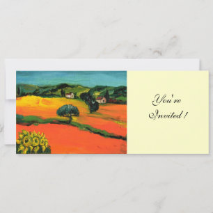 Invitation PAYSAGE DE TOSCANE, bleu vert jaune orange