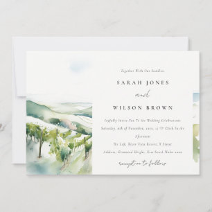 Invitation Paysage de vignoble à l'aquarelle pastel doux Mari