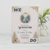 Invitation Paysage d'hiver avec couple mariage d'oiseaux mign (Debout devant)