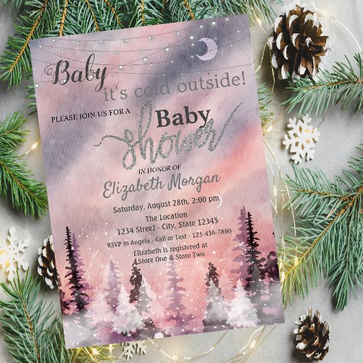 Invitation Paysage d'hiver Baby shower forestier de Greenpine