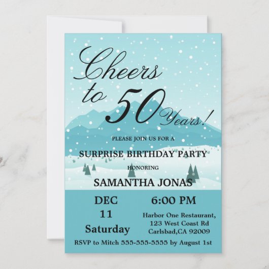 Invitation Paysage d'hiver bleu Surprise 50e anniversaire (Devant)