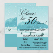 Invitation Paysage d'hiver bleu Surprise 50e anniversaire (Devant / Derrière)