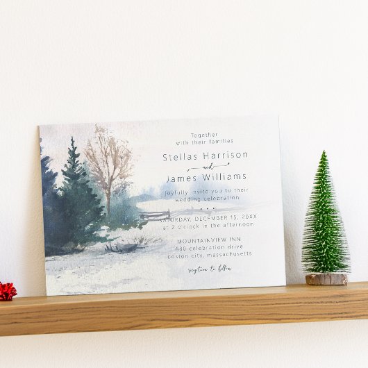 Invitation Paysage d'hiver Code QR mariage Pin