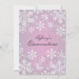Invitation Paysage d'hiver de flocon de neige rose Quinceaner