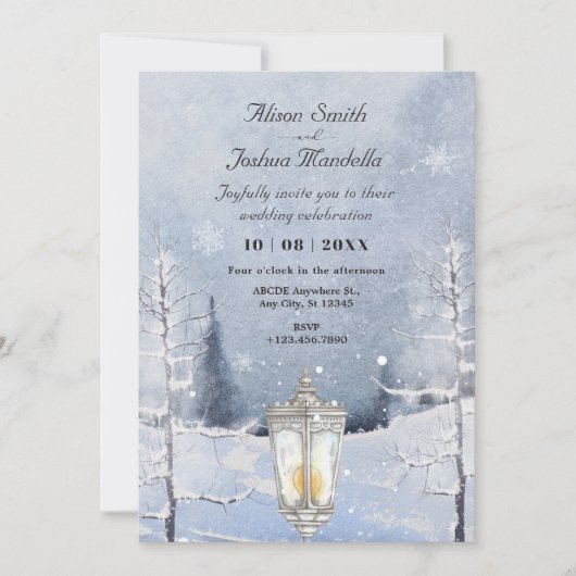 Invitation Paysage d'hiver mariage de forêt enneigée (Devant)