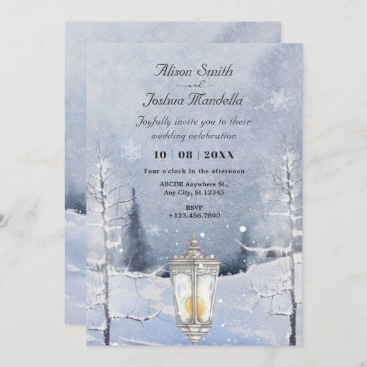 Invitation Paysage d'hiver mariage de forêt enneigée (Devant / Derrière)