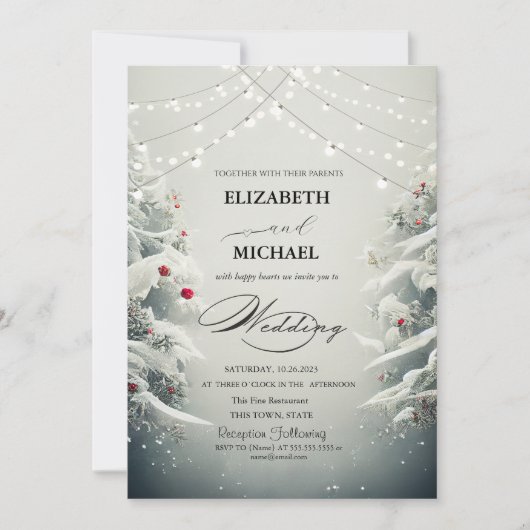 Invitation Paysage d'hiver Pine Tree Snow Script (Devant)