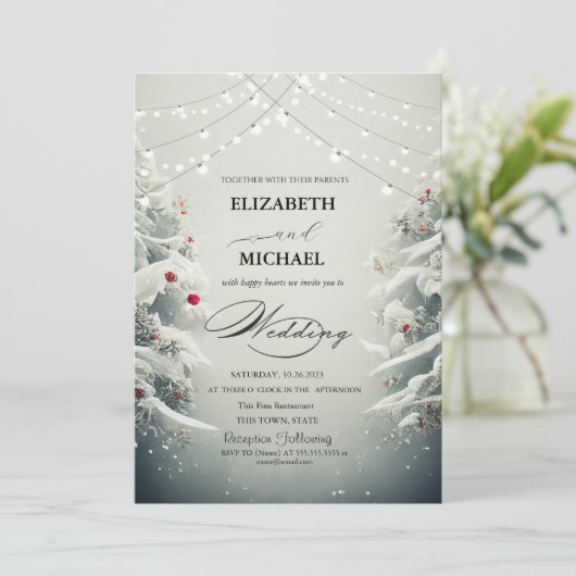 Invitation Paysage d'hiver Pine Tree Snow Script (Debout devant)