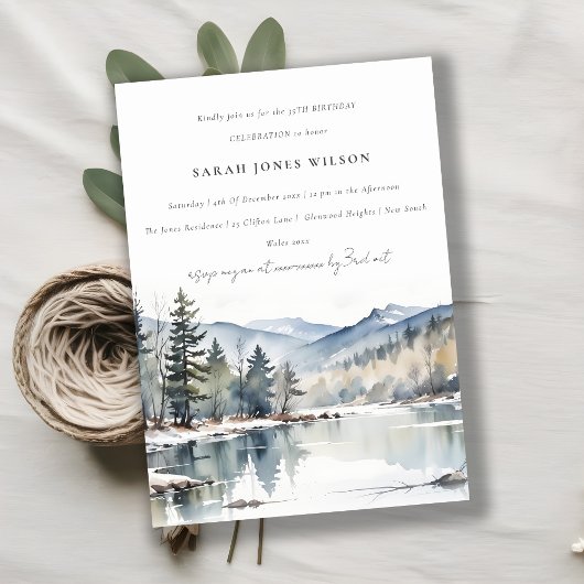 Invitation Paysage du lac de la neige d'hiver Anniversaire