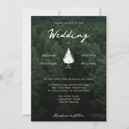 Invitation Paysage forestier rustique mariage pin bois (Devant)