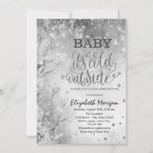 Invitation Paysage hivernal Arbre gris Baby Shower