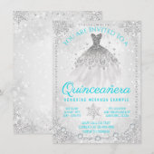 Invitation Paysage hivernal bleu sarcelle flocon de neige Qui (Devant / Derrière)