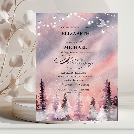 Invitation Paysage hivernal forêt de pins verts Script 