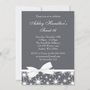 Invitation Paysage hivernal gris Noeud papillon flocon de nei